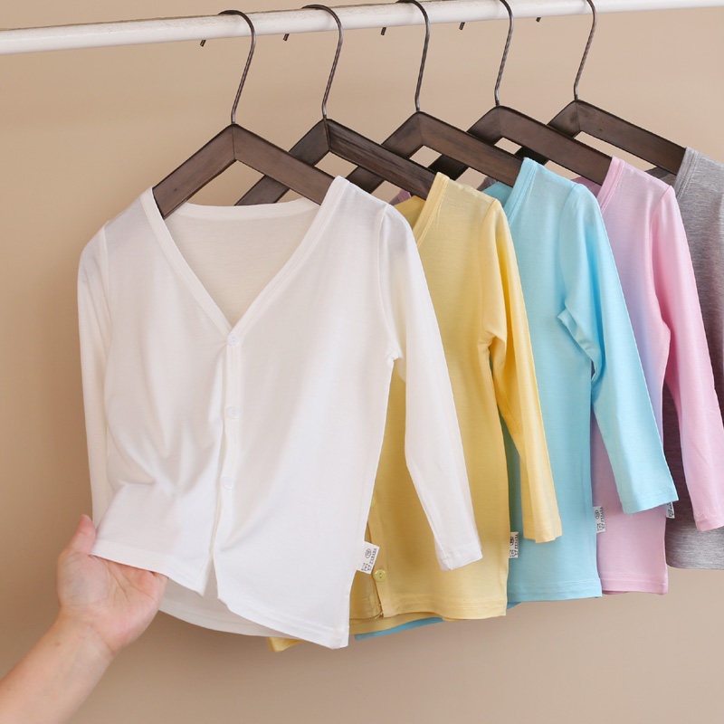 아동용 봄 모달 긴팔 가디건 소년 소녀용 여름 자외선 차단 의류 모기 방지 재킷 중대형 아동용 에어컨 바닥 셔츠