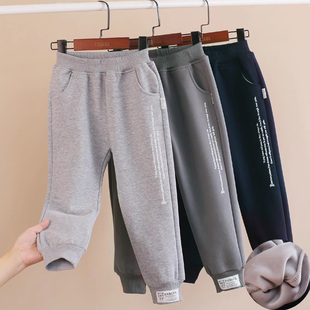 儿童加绒厚休闲长裤冬装男童保暖运动外裤中大童宽松学生卫裤洋气