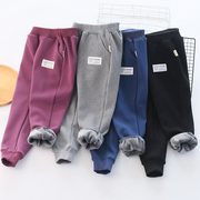 Children's all-in-one velvet thick casual pants autumn and winter children's clothing boys and girls cotton loose warm sweatpants baby outer pants