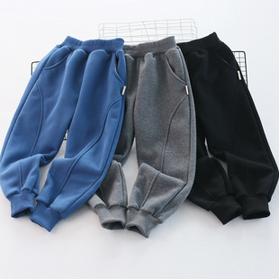 儿童加绒纯棉拼接工装裤秋冬童装中大男童厚休闲卫裤宝宝外裤潮