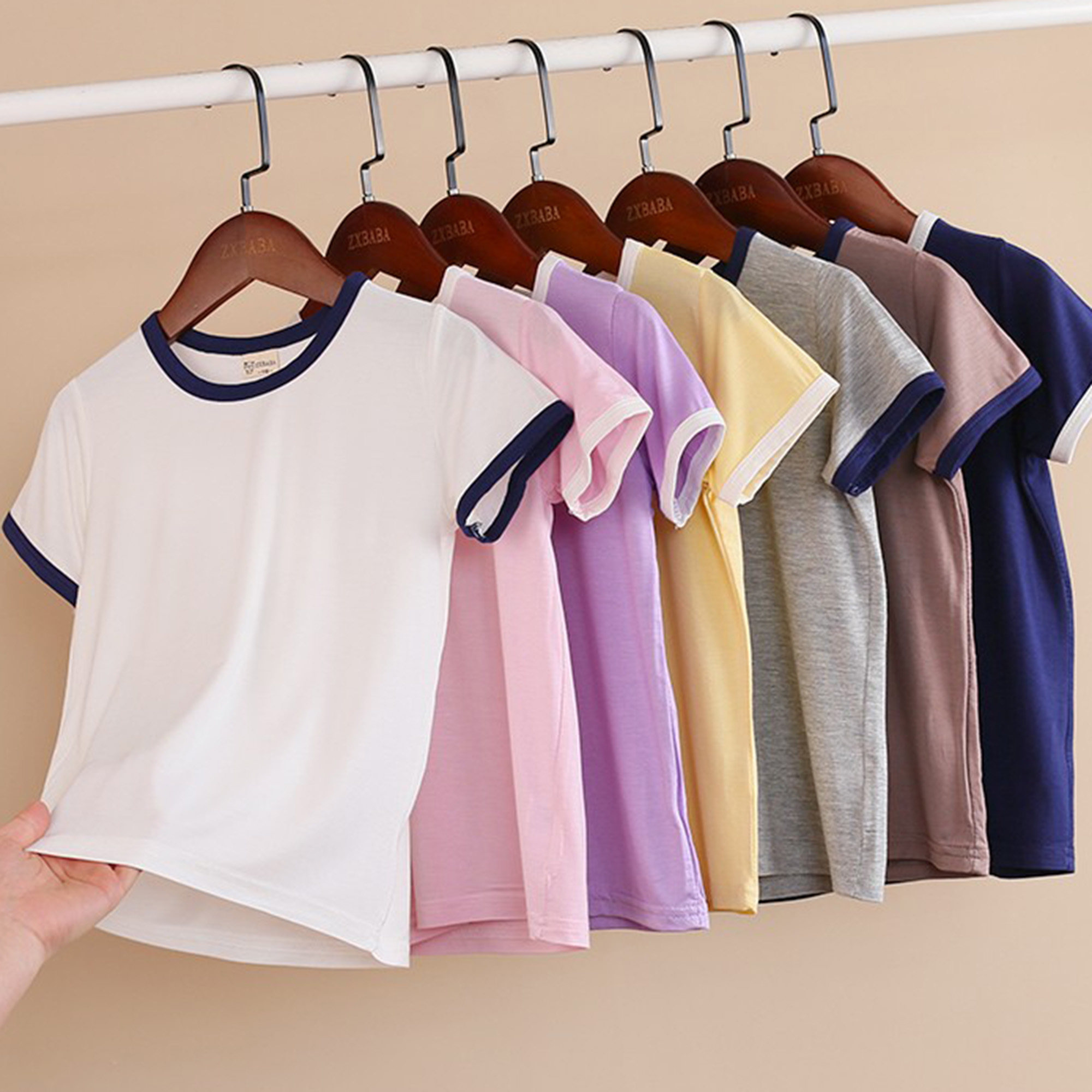 儿童莫代尔家居服薄睡衣短袖T恤夏童装男女童半袖打底衫中大童