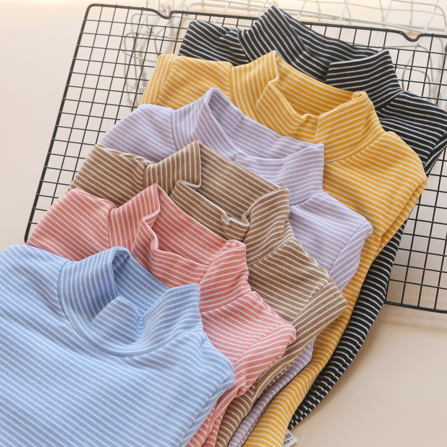 儿童磨毛百搭半高领德绒打底衫