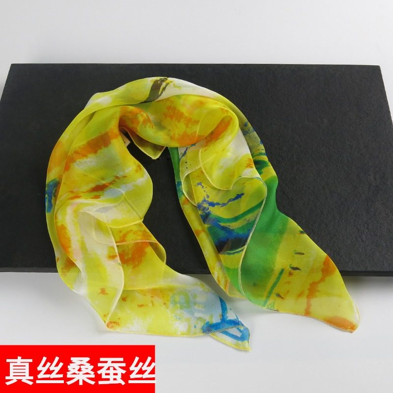 【清仓微瑕疵】黄色小方巾丝巾女百搭春秋冬季桑蚕丝100%真丝围巾