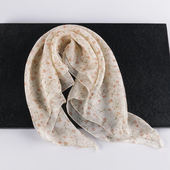 米色碎花小方巾丝巾系脖女2025新冬季 保暖纱巾100%桑蚕丝真丝围巾