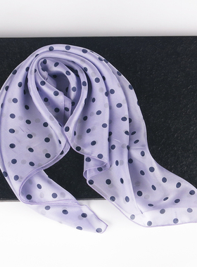 浅紫色小方巾丝巾女2025新款春秋冬季纱巾波点100%桑蚕丝真丝围巾