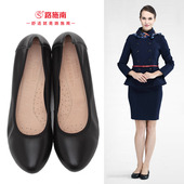 女黑色皮鞋 单鞋 真皮空姐鞋 路施南工作鞋 舒适中跟职业大码 女鞋 工鞋