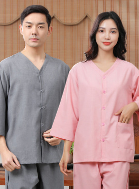 合逸衣 前后开衫艾灸服 男女棉麻按摩服中医针灸拔罐养生浴服HK12