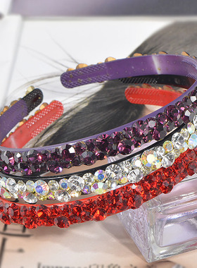 水钻水晶宽边夹带手工发卡满钻发发箍头箍头饰齿紫色发饰韩国