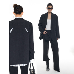 工字交叉后背破口炭灰色西装 通勤百搭2026春夏 解构先锋 ourhour