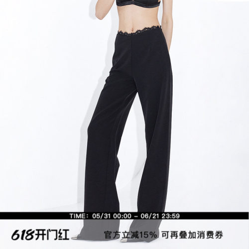 ourhour蕾丝花边V腰宽松西裤