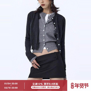 ourhour 羊毛混纺 撞色假两件层次感短款针织衫 女冬设计感小开衫