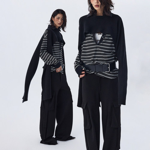 ourhour一只袖不对称针织披肩