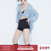 设计感短裤 ourhour 显瘦弹力热裤 女夏季 两侧圆弧造型 黑色修身