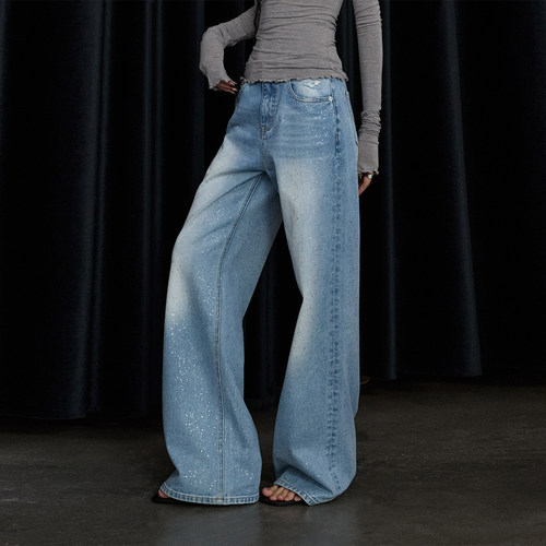 ourhour蓝色满天星亮闪牛仔裤