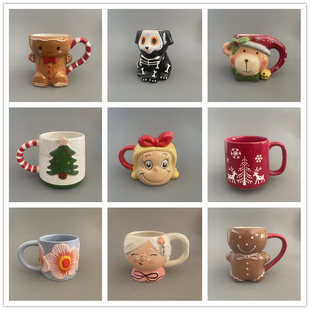 微瑕出口外贸圣诞陶瓷水杯可爱卡通杯马克杯居家杯子咖啡杯果汁杯