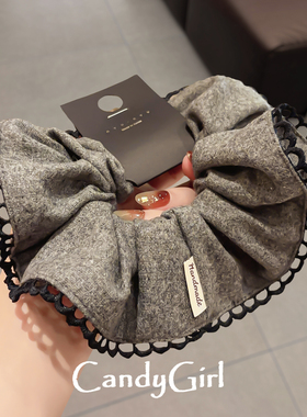 韩国复古花边编织肥肠圈灰色布艺高级感头绳丸子头皮筋耐用发绳女