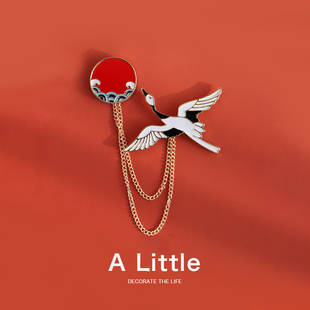 饰品 Little中国风仙鹤胸针男女金属徽章创意个性 别针汉服旗袍装