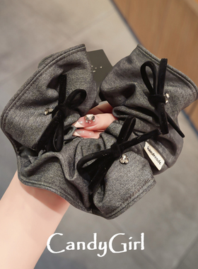 韩国东大门丝绒蝴蝶结灰色大肠发圈女高级感头绳扎发弹力皮筋发绳