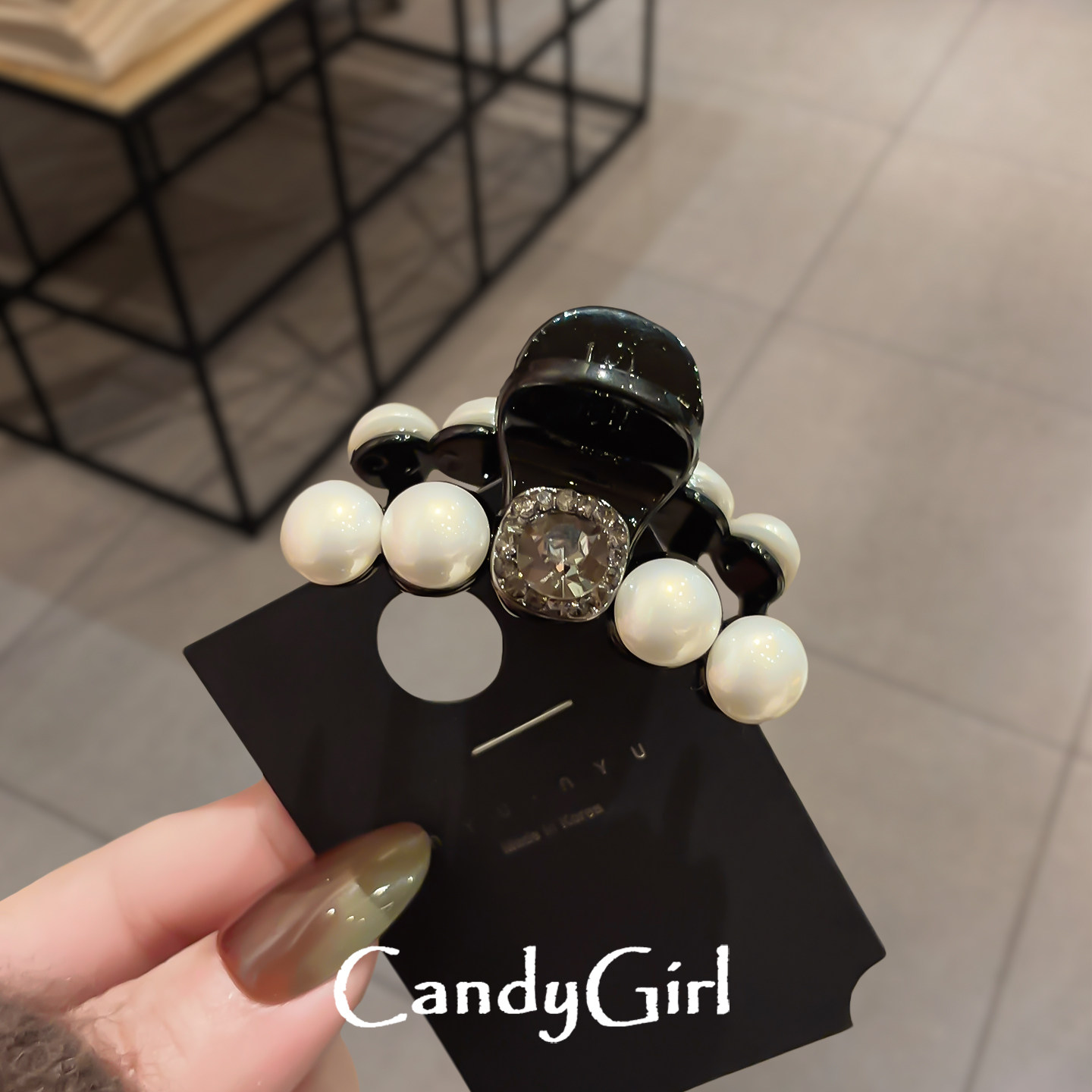 甜美水钻珍珠方糖小抓夹女刘海夹公主头碎发顶夹半扎发迷你鲨鱼夹