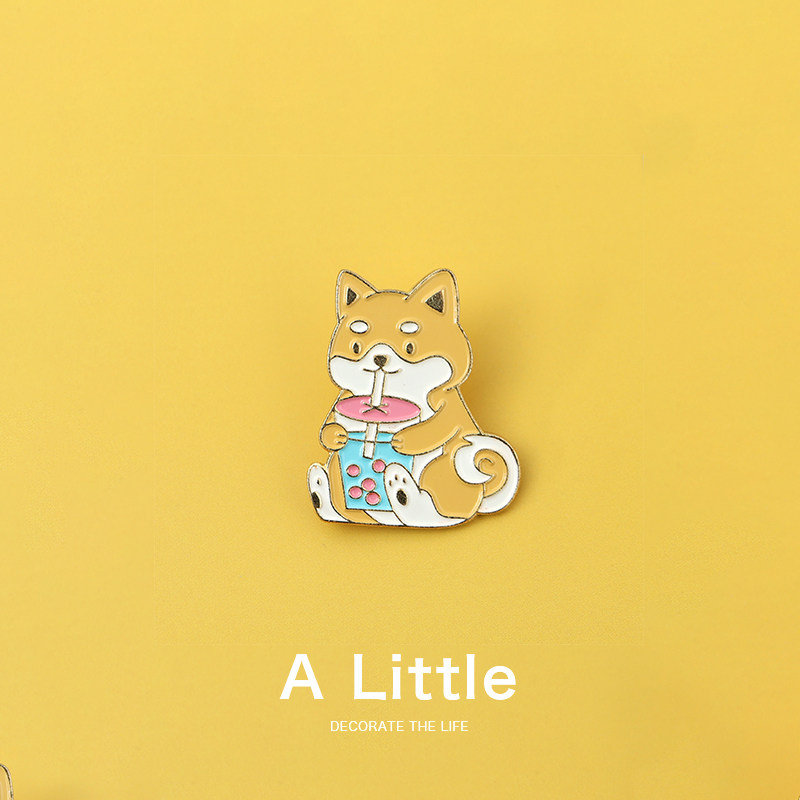 a little喝奶柴犬胸针可爱日系卡通金属徽章男女小众别针包包装饰