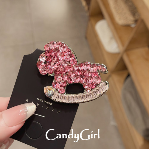 粉色水钻小马发夹女新款