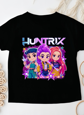 kpop猎魔女团周边儿童短袖t恤跨境demon hunters夏季上衣半袖纯棉