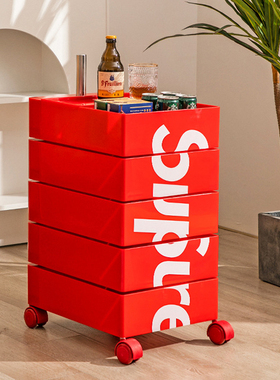 Supre旋转柜子可移动床头柜多层收纳储物柜置物柜网红ins红色边柜