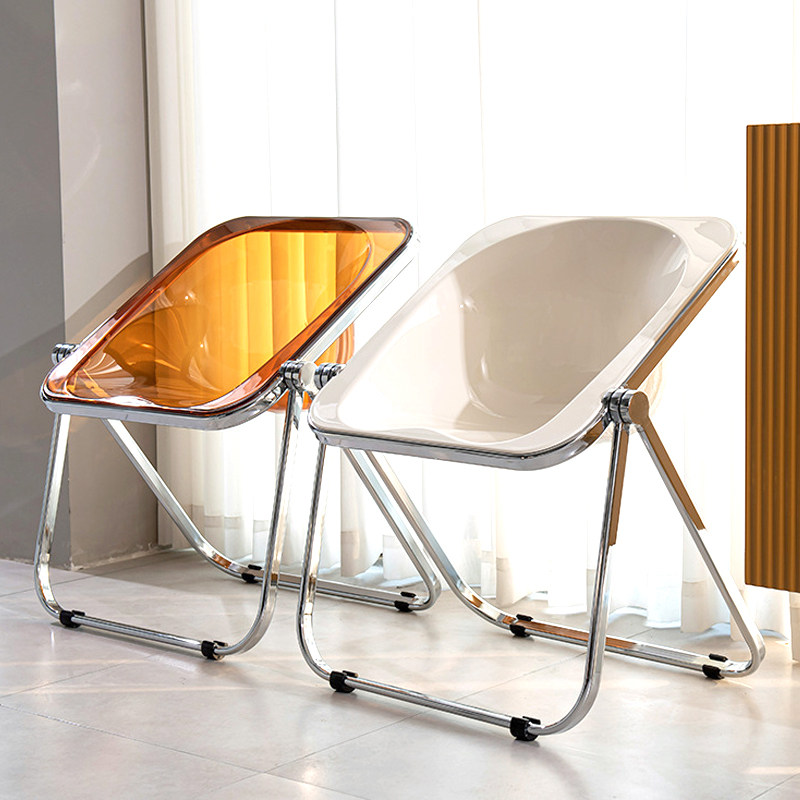中古透明折叠凳子亚克力餐凳家用客厅阳台休闲椅子网红水晶化妆凳