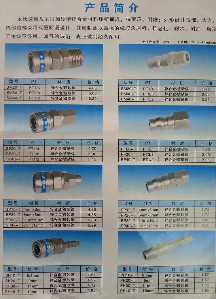 SASE三圣/气动气管接头C式快速快插接头PFSF20公头内丝12.7mm2分