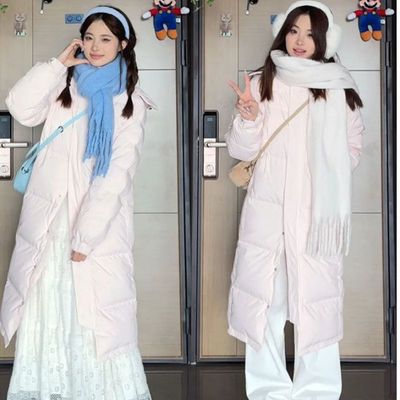 粉色中长款过膝羽绒棉服女款深冬季2025新款加厚加长夹棉外套棉袄