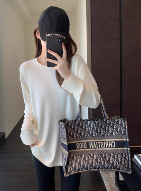 搭配神器 慵懒风宽松显瘦白色长袖T恤女打底衫2026春新款H022702