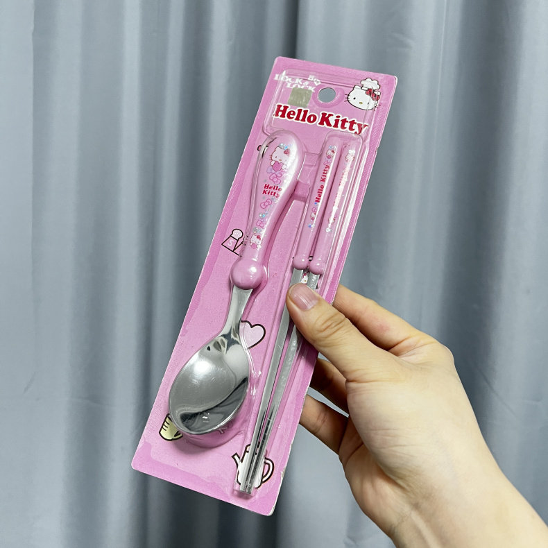 韩国进口hello kitty可爱筷子勺子套装儿童学生餐具防烫树脂手柄