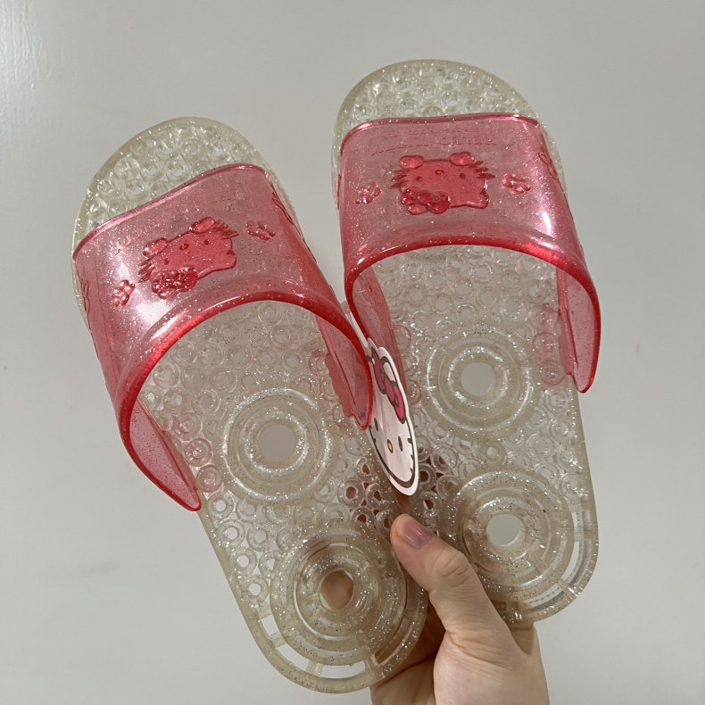 特价韩国进口正品hello kitty绝版浴室拖鞋塑料闪银沥水鞋底均码