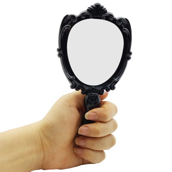 韩国进口黑色手柄镜复古哥特风手持化妆镜禁欲系少女公主镜子迷你