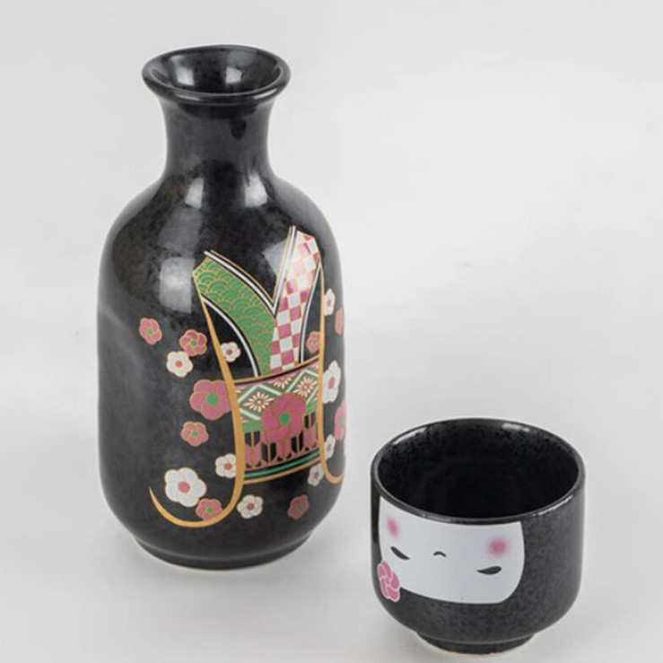 日本制进口正品可爱日本娃娃清酒杯子酒壶套装白酒温酒梅花樱花
