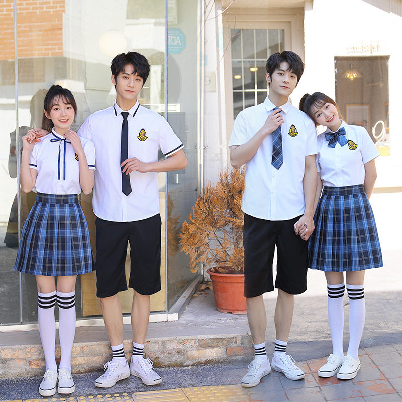 2024英伦风夏新款中学生短袖校服毕业照班服jk制服格裙两件套装