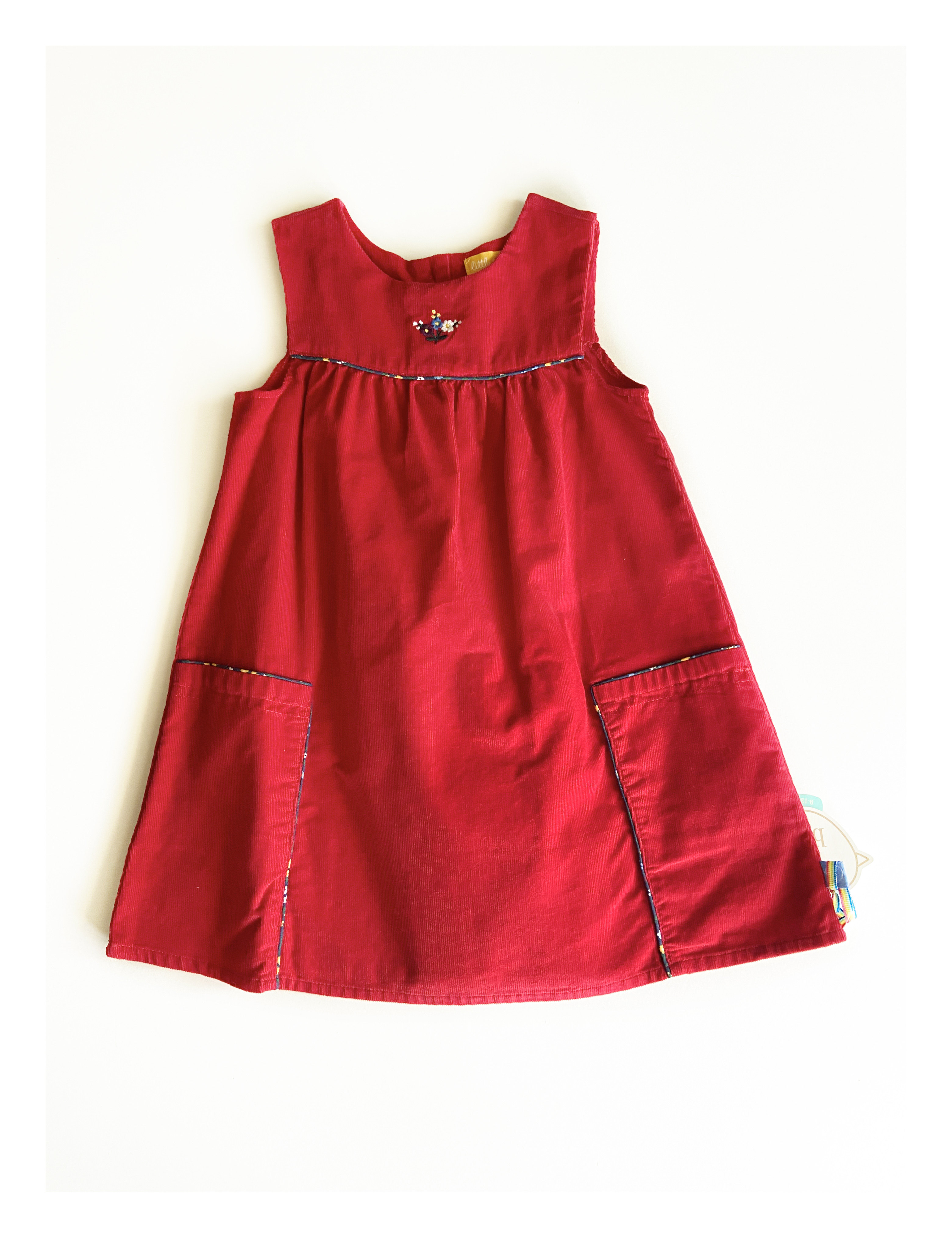 9-5岁外贸英国mc小鸟女童春秋薄款条绒背心裙无袖连衣裙