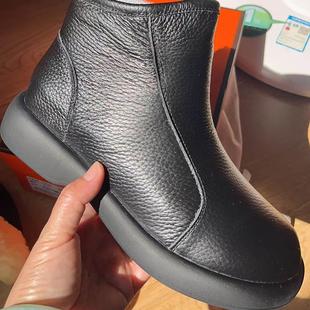 头层牛皮冬季新款保暖短靴休闲真皮羊毛棉靴软底软面女单靴防滑