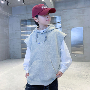 男童春秋季卫衣2026新款痞帅中大童真两件衣服男孩秋装宽松上衣潮