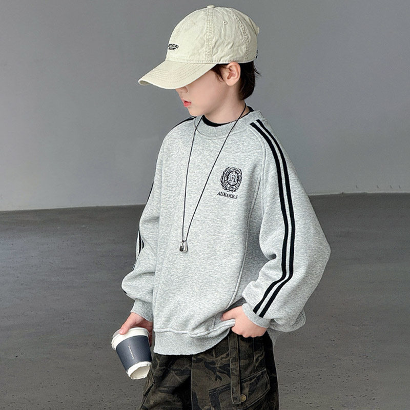 男童一体绒卫衣秋冬款2025新款痞帅儿童装中大童冬季加绒打底衫潮