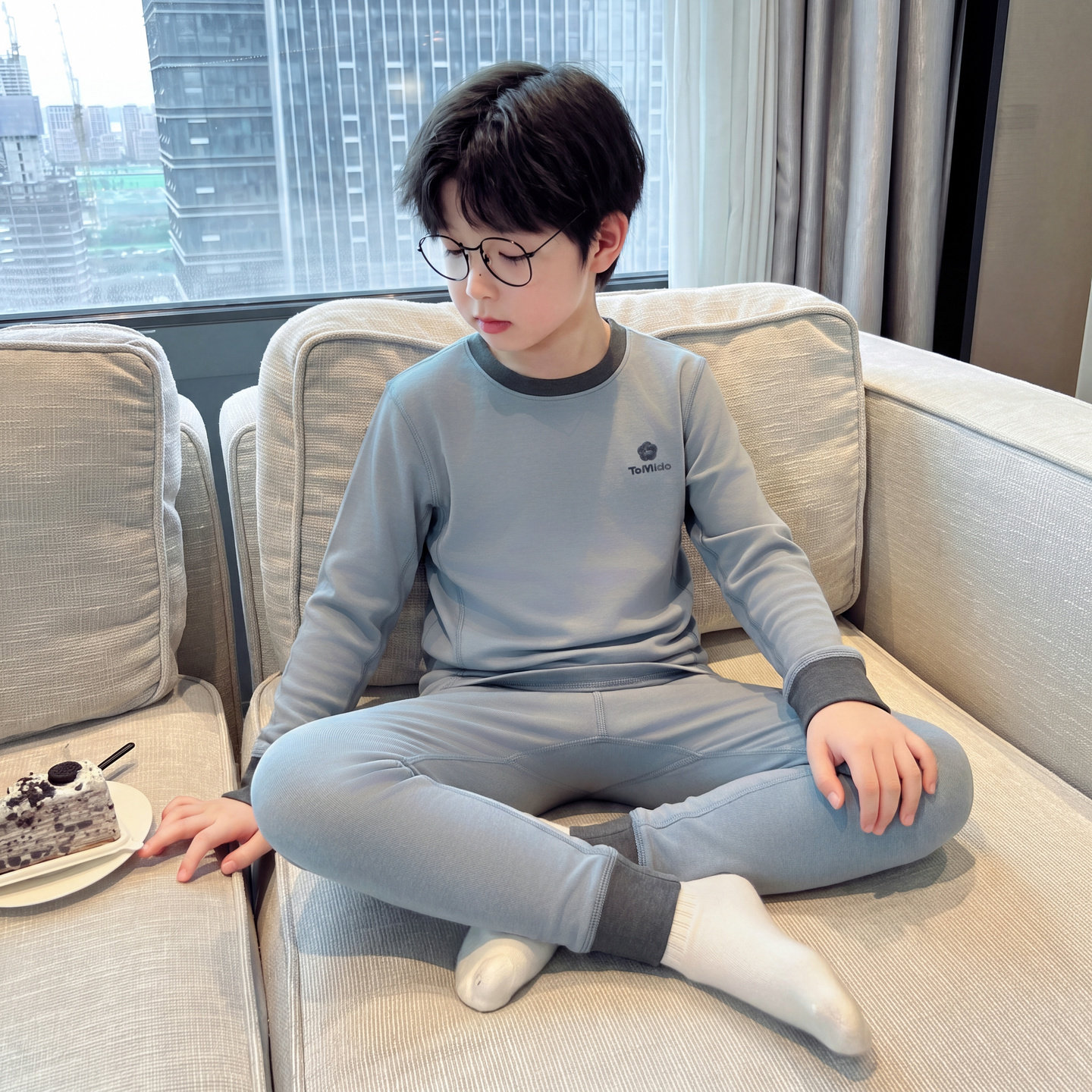 棉简约秋冬季拼色家居服保暖舒适
