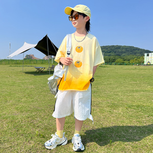 男童夏季短袖套装2024新款潮中大童薄款T恤两件套儿童装运动夏装