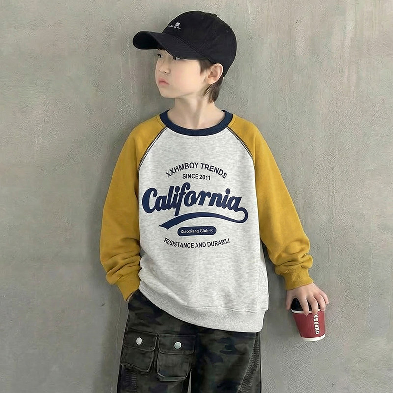 男童圆领字母卫衣春款2026新款酷帅中大童春装儿童宽松男孩内搭潮