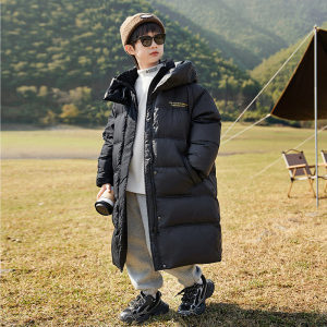 男童冬季长款羽绒服2023新款儿童黑金白鸭绒加厚外套男孩冬装洋气