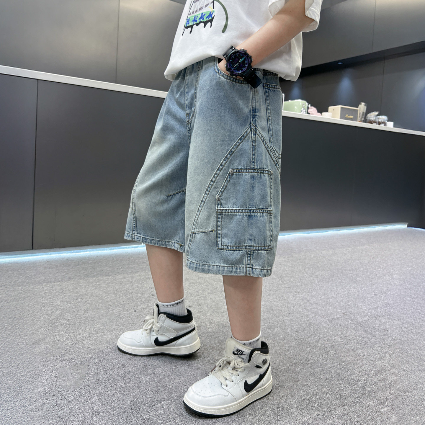 五分裤棉混牛仔短裤裤型裤子宽松