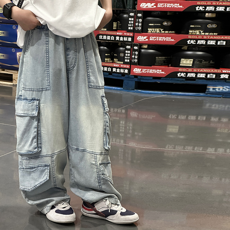 男童夏季工装牛仔裤薄款2025新款痞帅儿童夏装宽松中大童夏款长裤