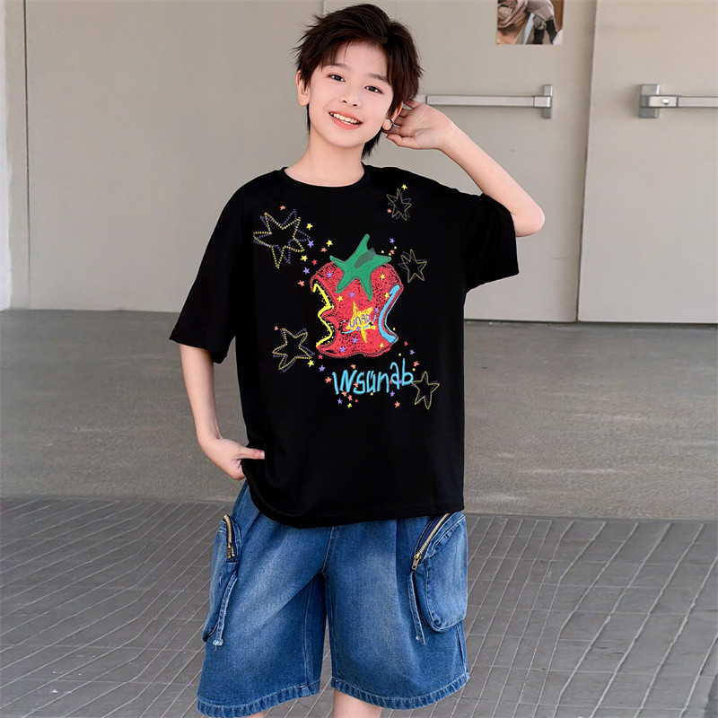 休闲棉混两件夏季印花套装宽松潮