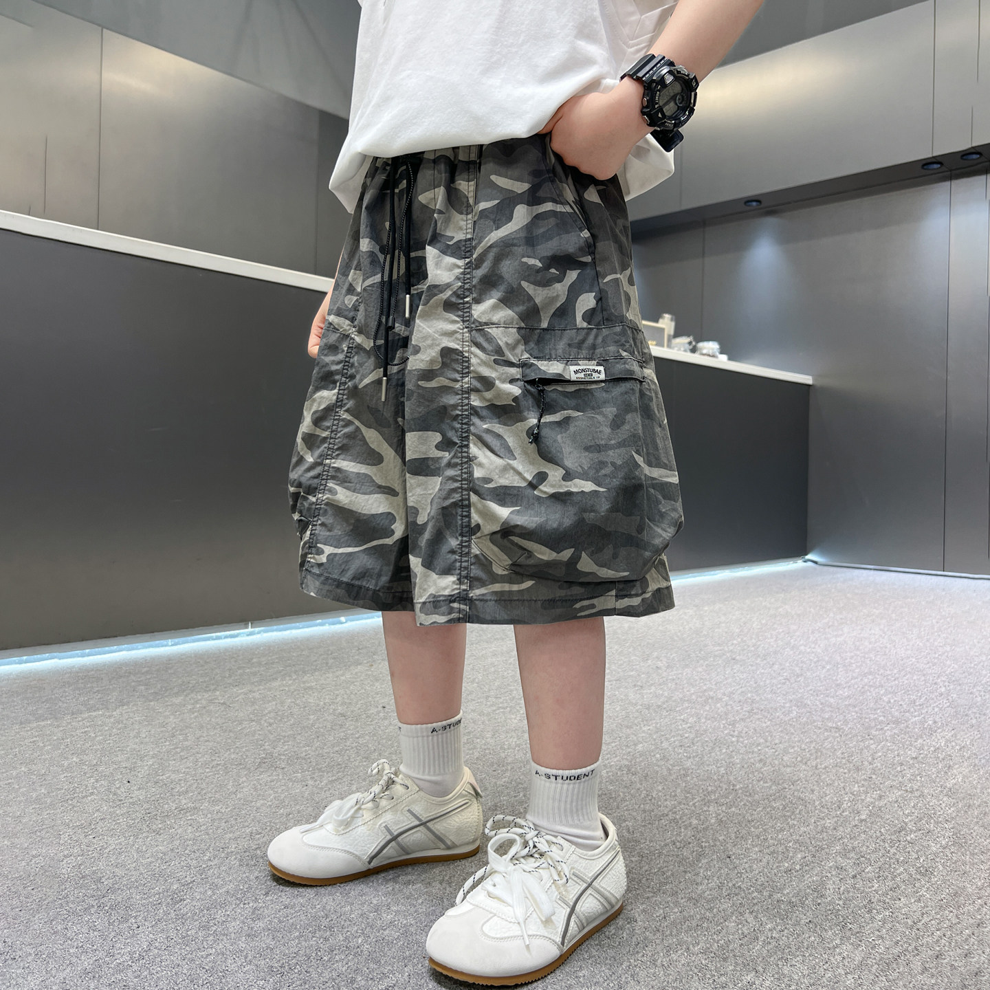 五分裤棉混工装短裤迷彩色裤子潮