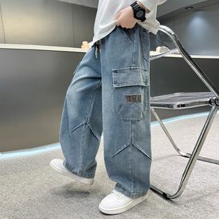 男童软牛仔裤春秋款2026新款洋气中大童春季直筒工装裤男孩休闲裤