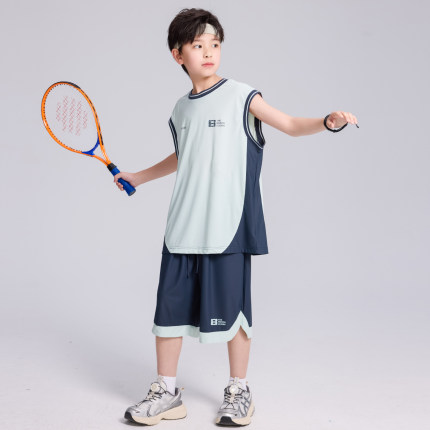 男童无袖背心速干套装夏季2026新款儿童夏装坎肩运动两件套宽松潮